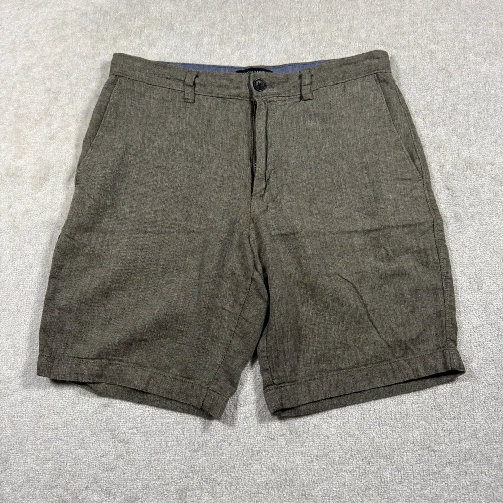 Banana Republic Shorts Men 32 Brown Aiden Slim Linen Cotton Herringbone 9 Inseam